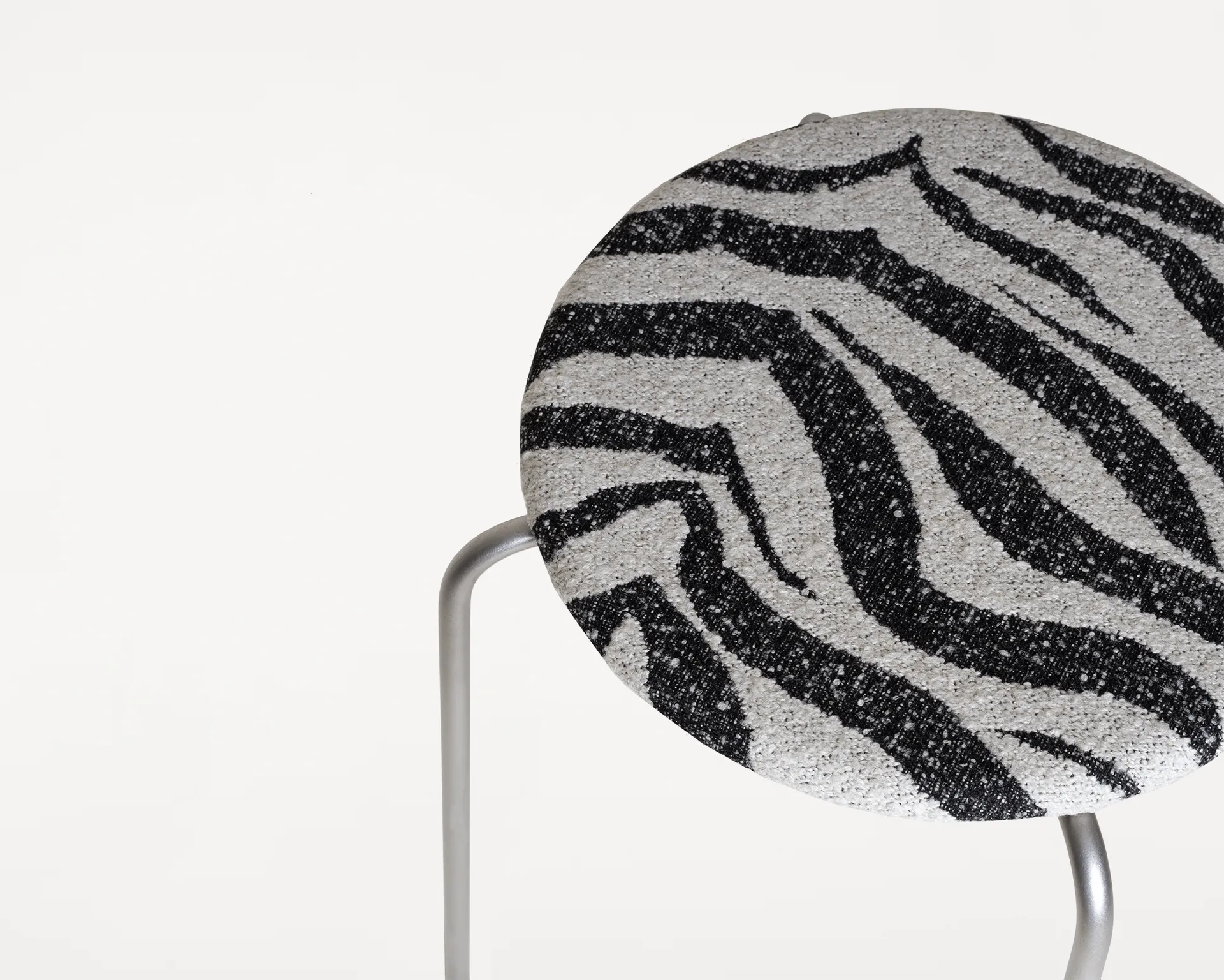 Petit Rond round stool, Stainless steel-fabric Zebra FRAMA