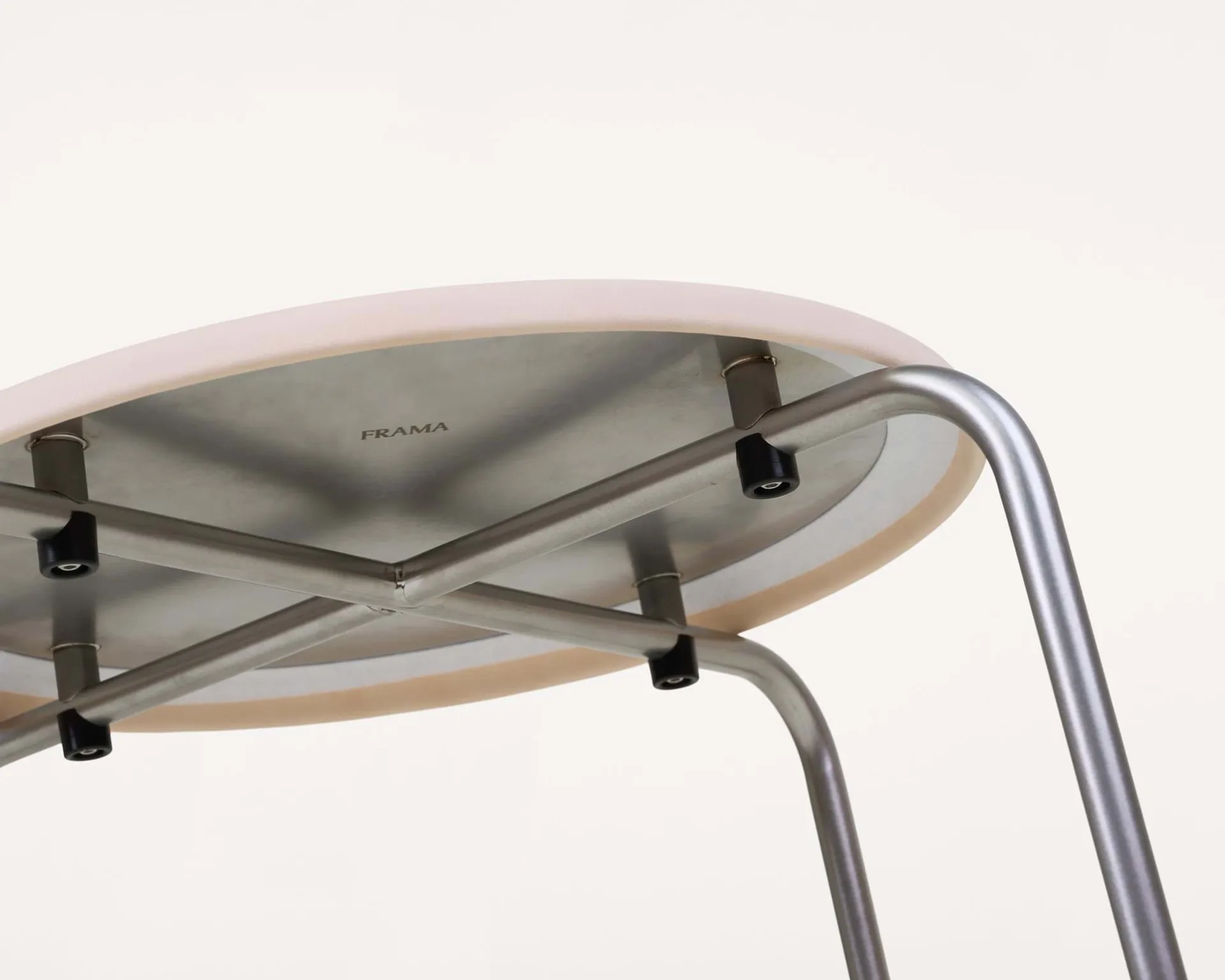 Petit Rond round stool, Stainless steel-leather Natural FRAMA