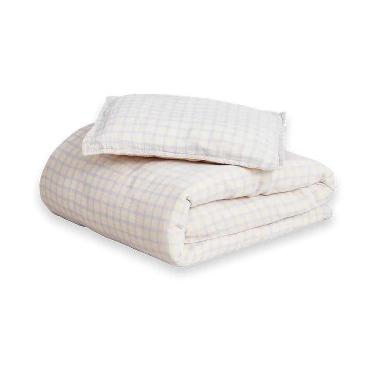 Gingham Sky Blue Muslin Bedding Set Junior, 100x130 cm/35x55 cm Garbo&Friends