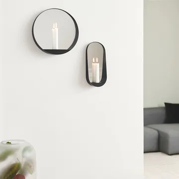 Glim mirror/candlestick oval 12x28 cm - Black - Gejst
