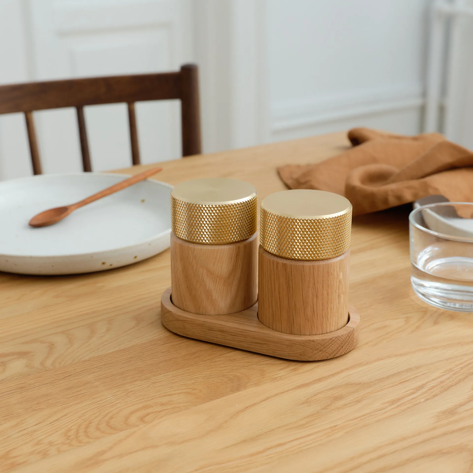 Sina salt and pepper mill 6 cm, Oak-brass Gejst