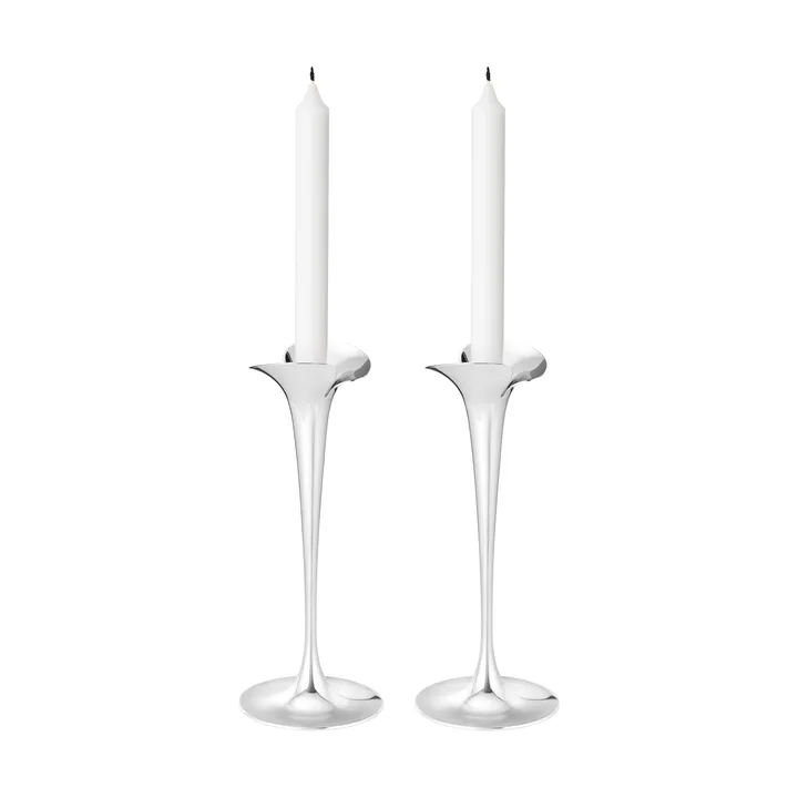 Bloom candlesticks for taper candles - Stainless steel, large, 2-pack - Georg Jensen