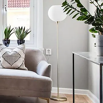 Bowl floor lamp opal glass - Brushed brass - Globen Lighting