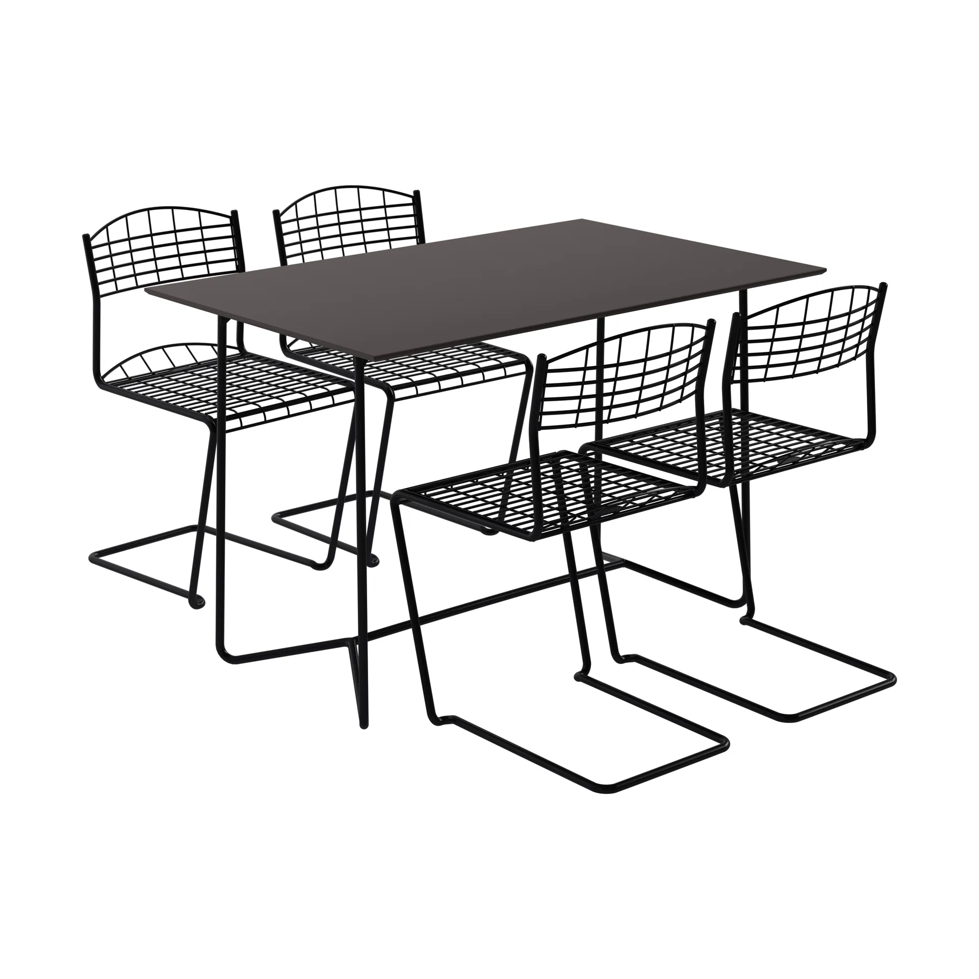High tech table 110 cm + 4 High tech chairs, black Grythyttan Stålmöbler