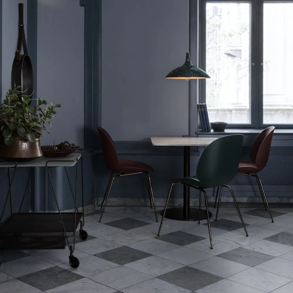 Beetle chair, Black, black chromed steel legs GUBI