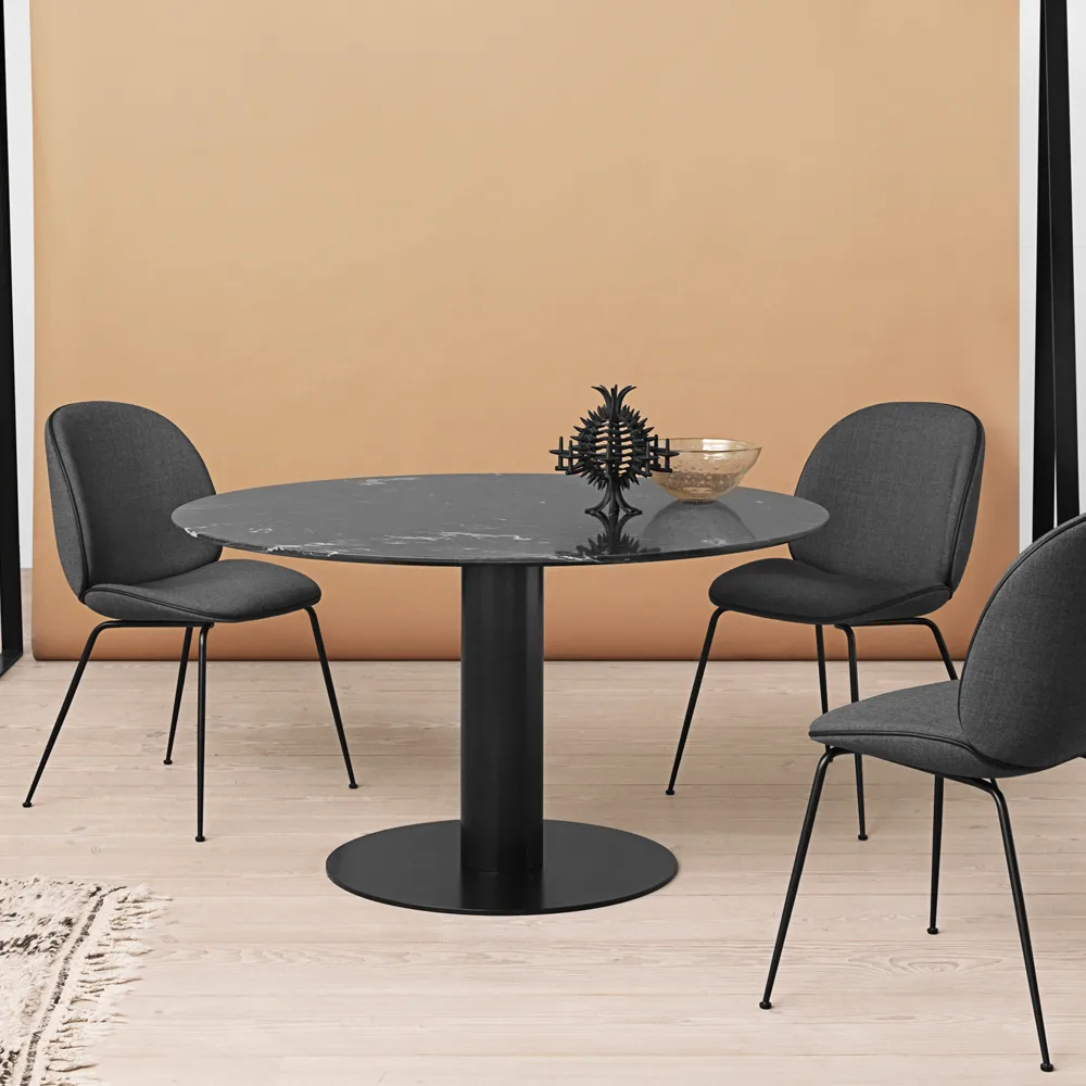Gubi 2.0 dining table, Marble green. ø150. black stand GUBI