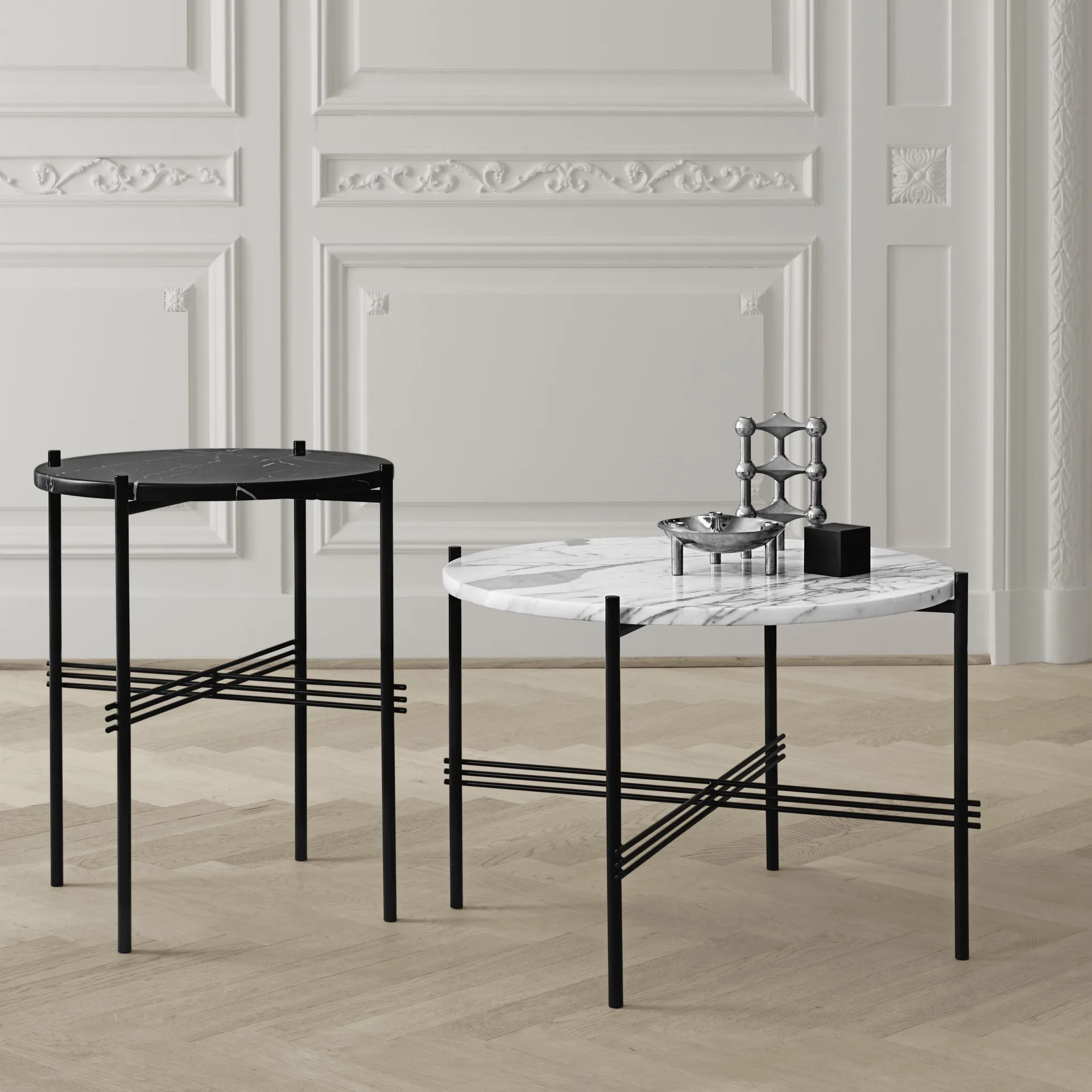 Ts table black legs O 40 Cm, black marble GUBI