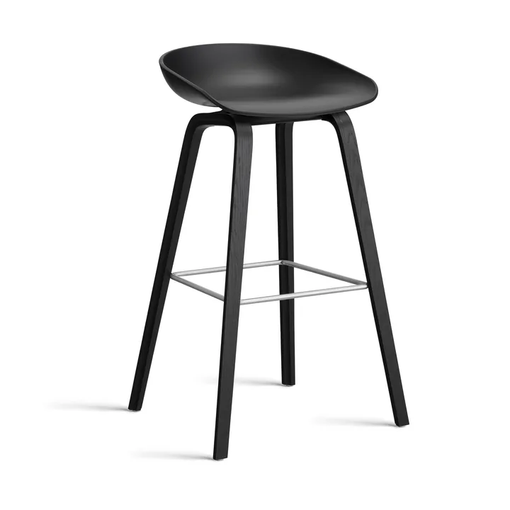 About a Stool AAL32 High 2.0 bar stool black oak base - Black-stainless steel footrest - HAY