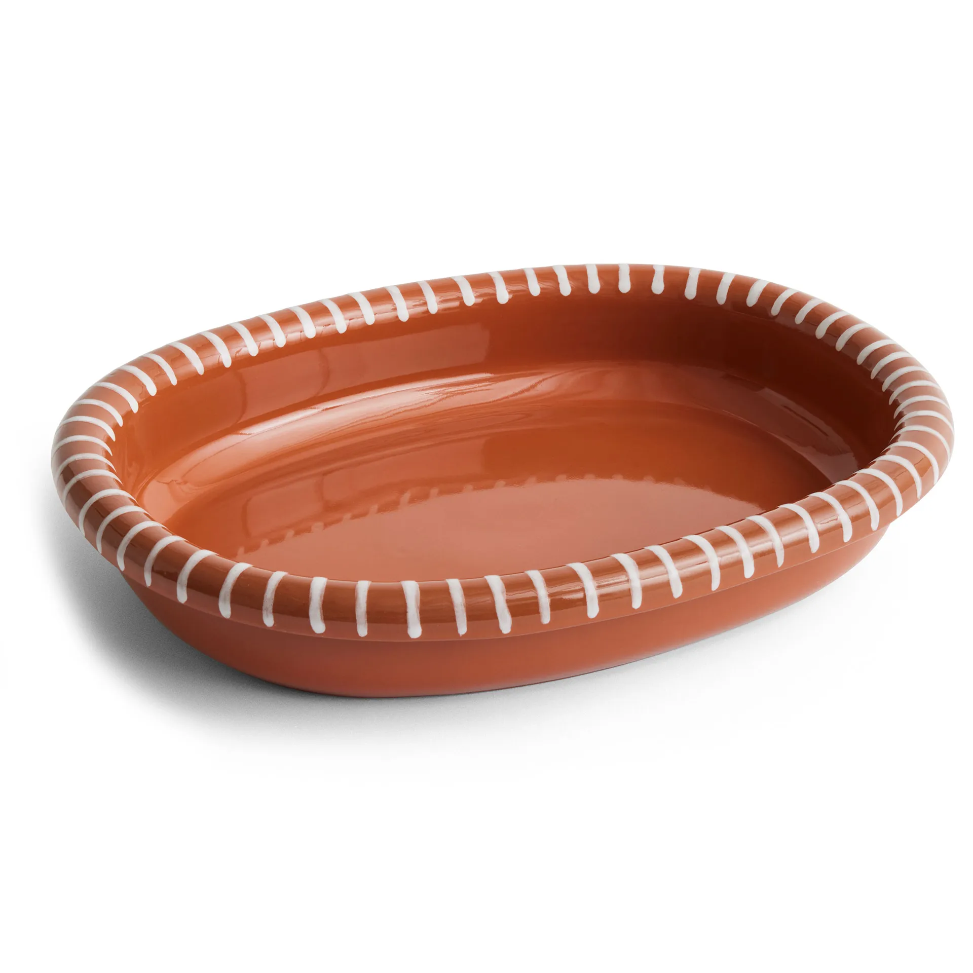Barro oval serving plate, Natural with stripes, large 27x36 cm HAY