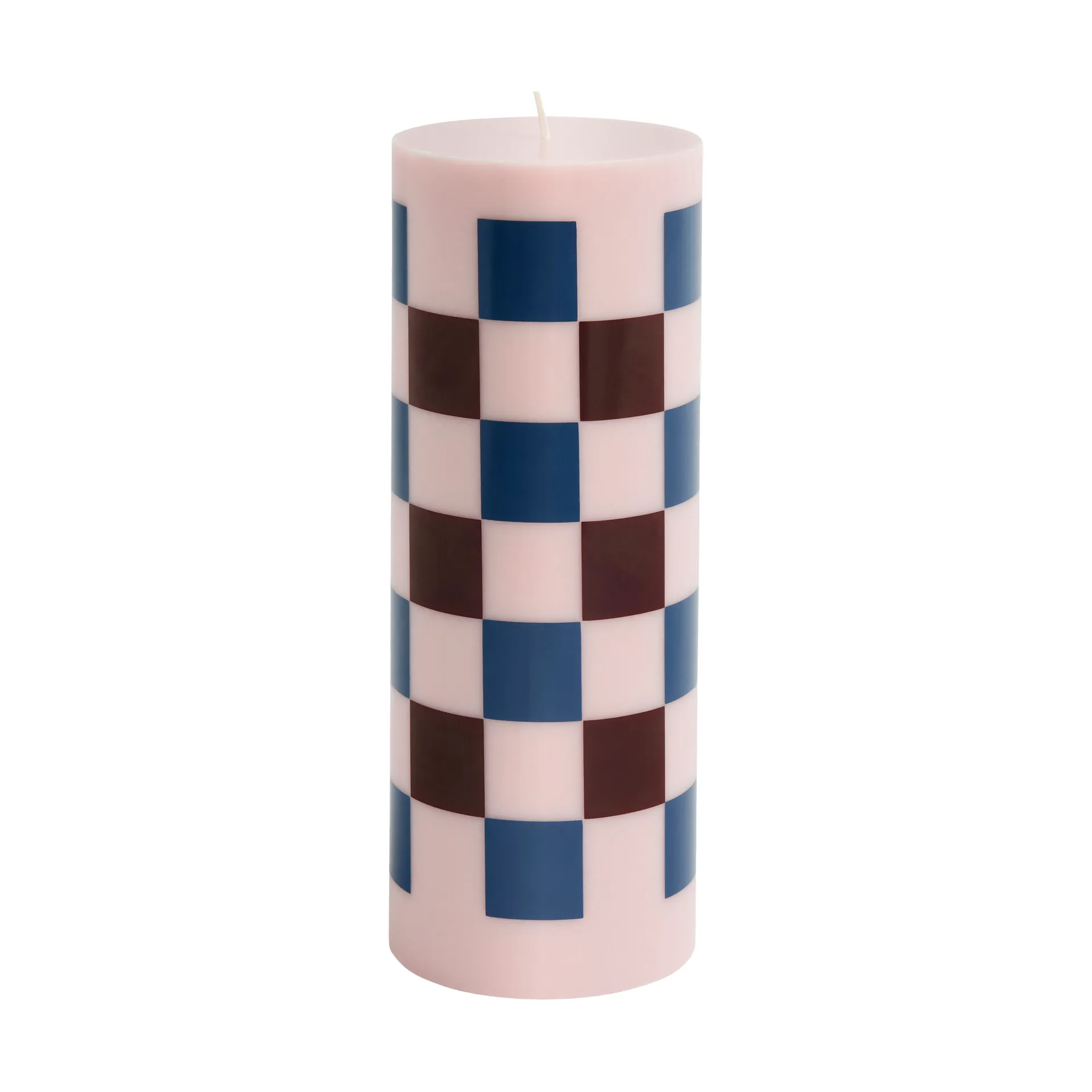 Column Candle block candle large 25 cm, Pink-bordeaux-dark blue check HAY