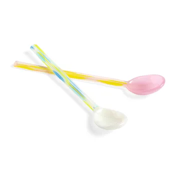Flat glass spoon 2-pack - light pink-white - HAY