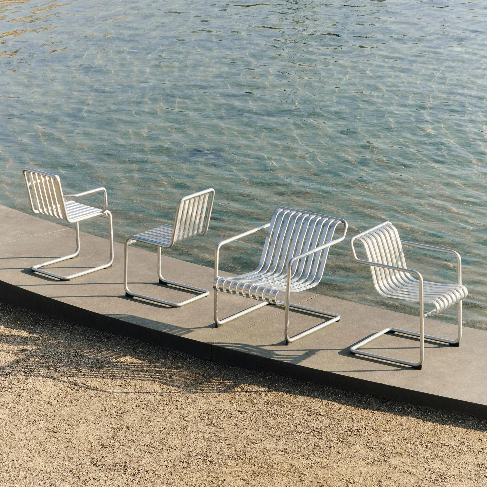 Palissade Cantilever Low lounge armchair, Hot galvanised steel HAY