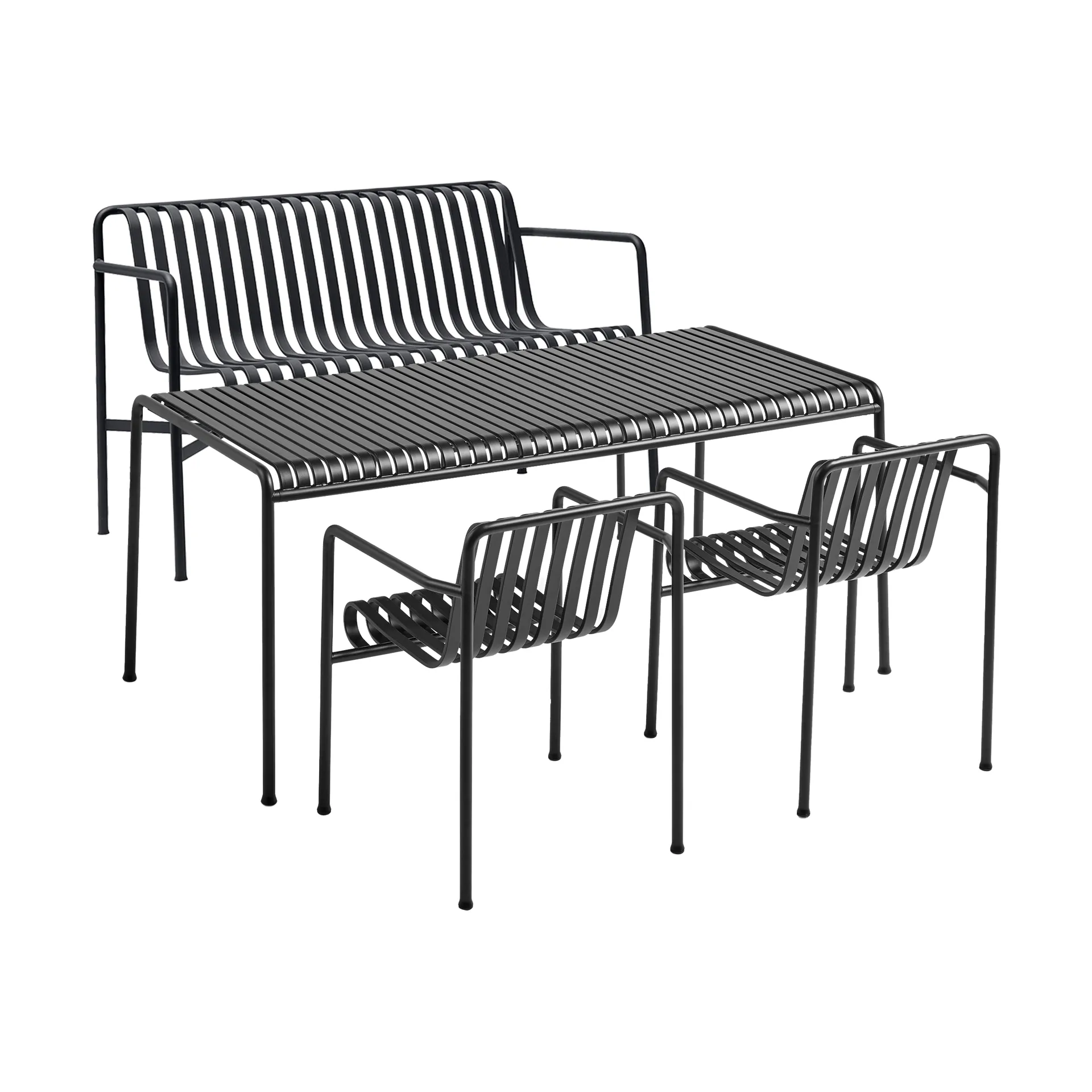 Palissade dining set 2 dining armchairs + bench 170x90 cm anthracite HAY