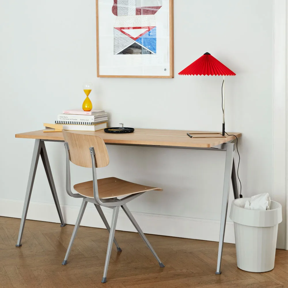 Pyramid 01 desk, Oak clear lacquered-140x75 cm-beige steel frame HAY