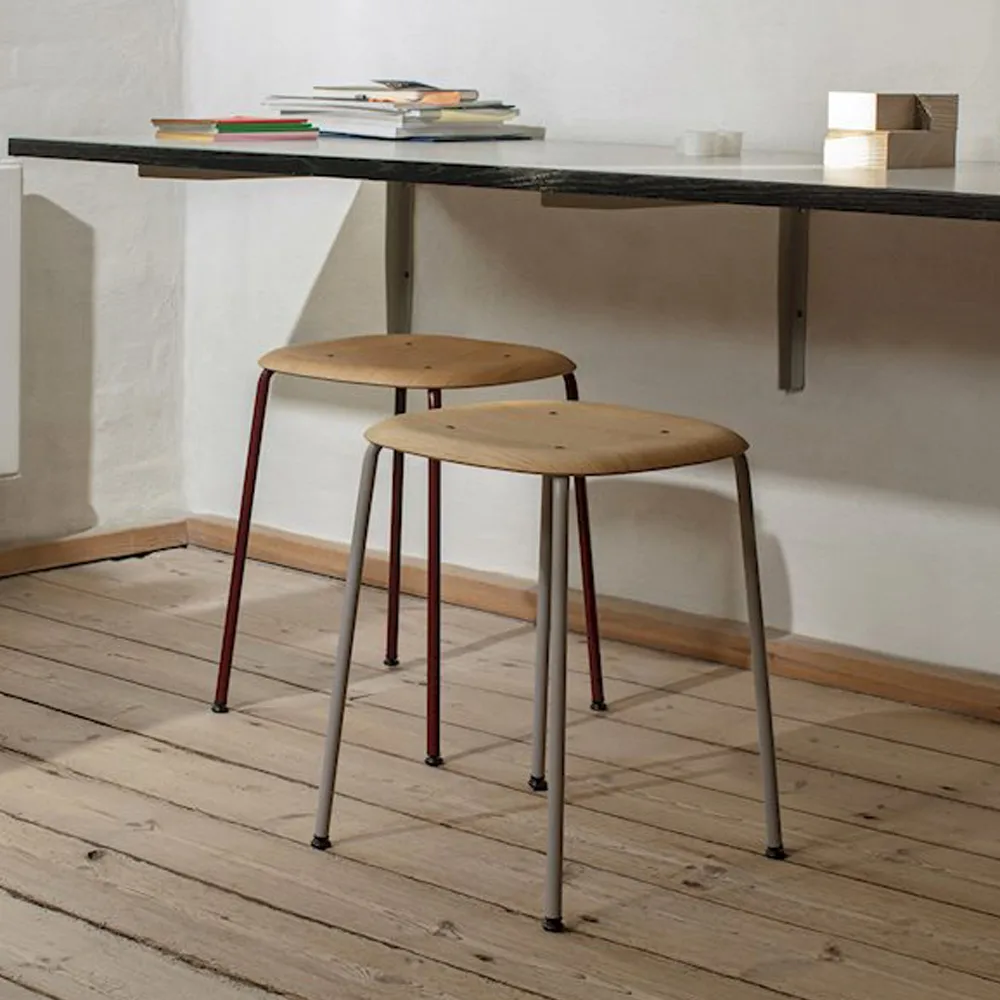 Soft Edge 70 stool, Soft grey, black steel frame HAY