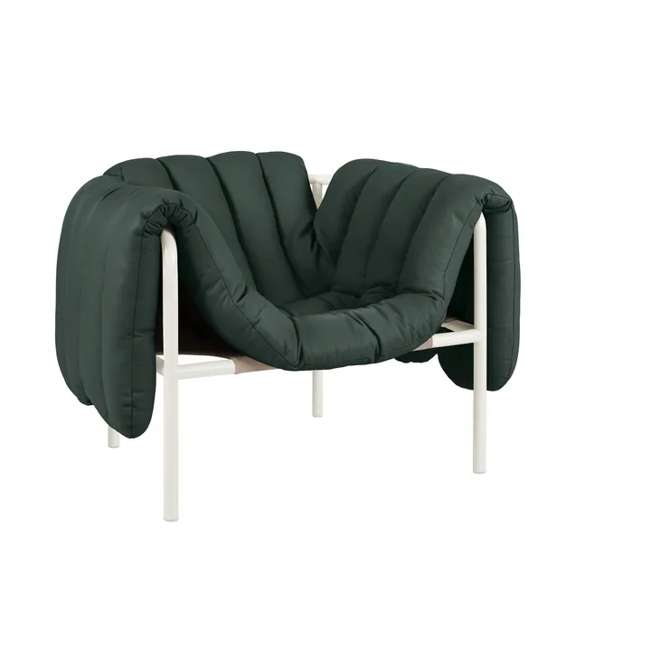 Puffy lounge chair - Dark green leather-cream - Hem