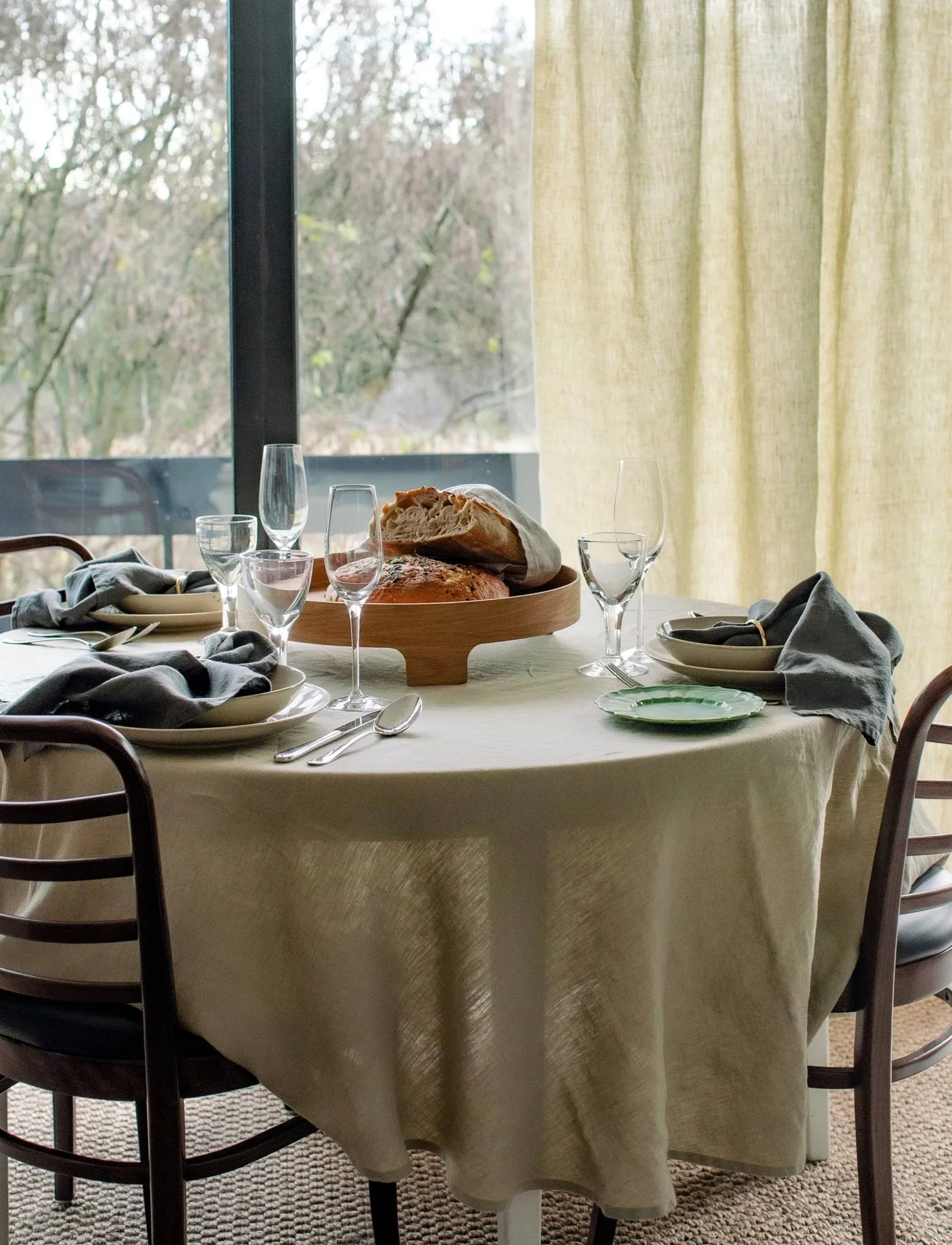 Sunrise round linen tablecloth, Organic (green), Ø220 cm Himla