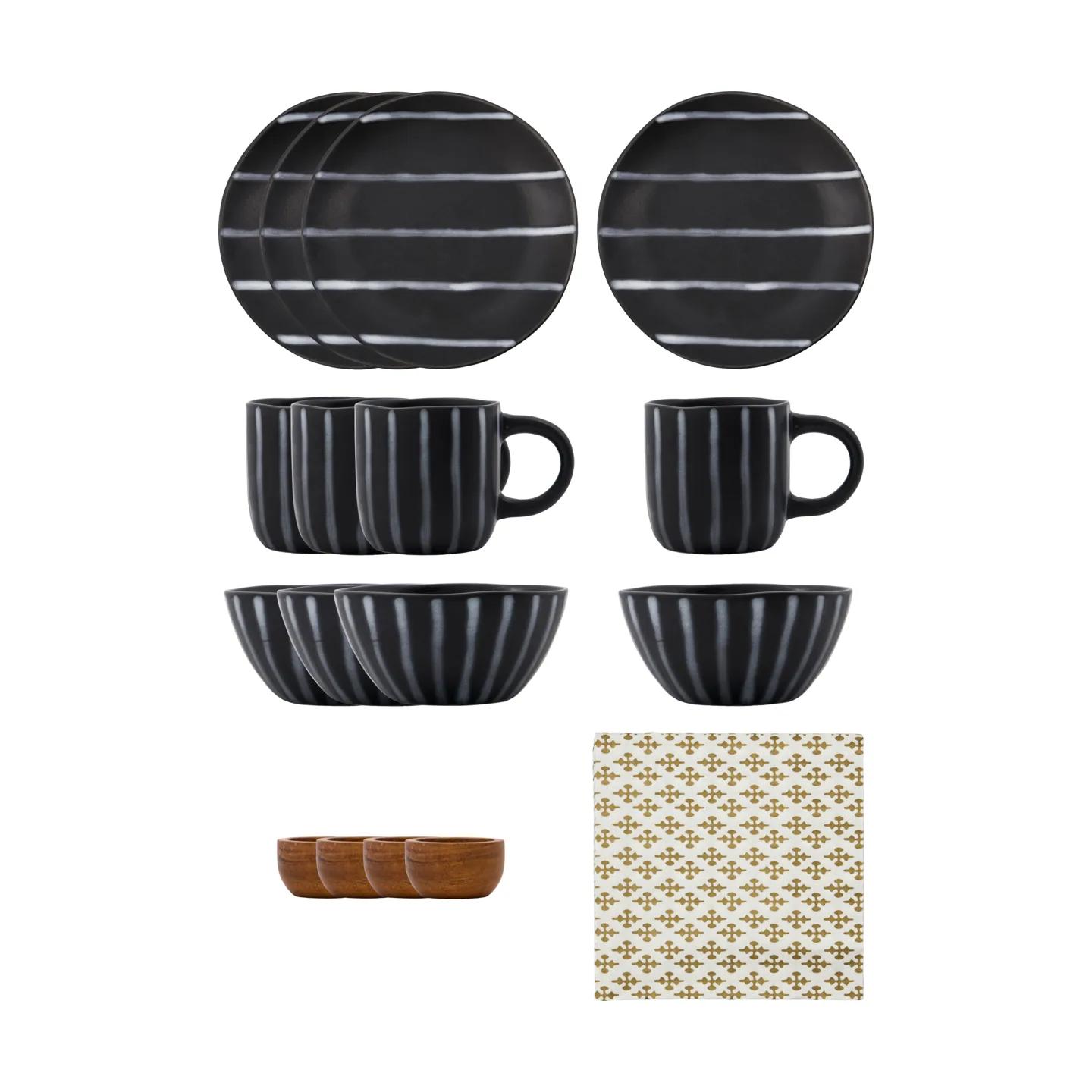 Line brunch set 16 pieces, Black-brown House Doctor