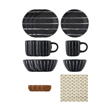 Line brunch set 16 pieces - Black-brown - House Doctor