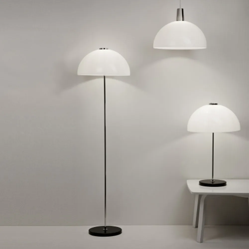 Kupoli floor lamp, White-brass details-white shade Innolux