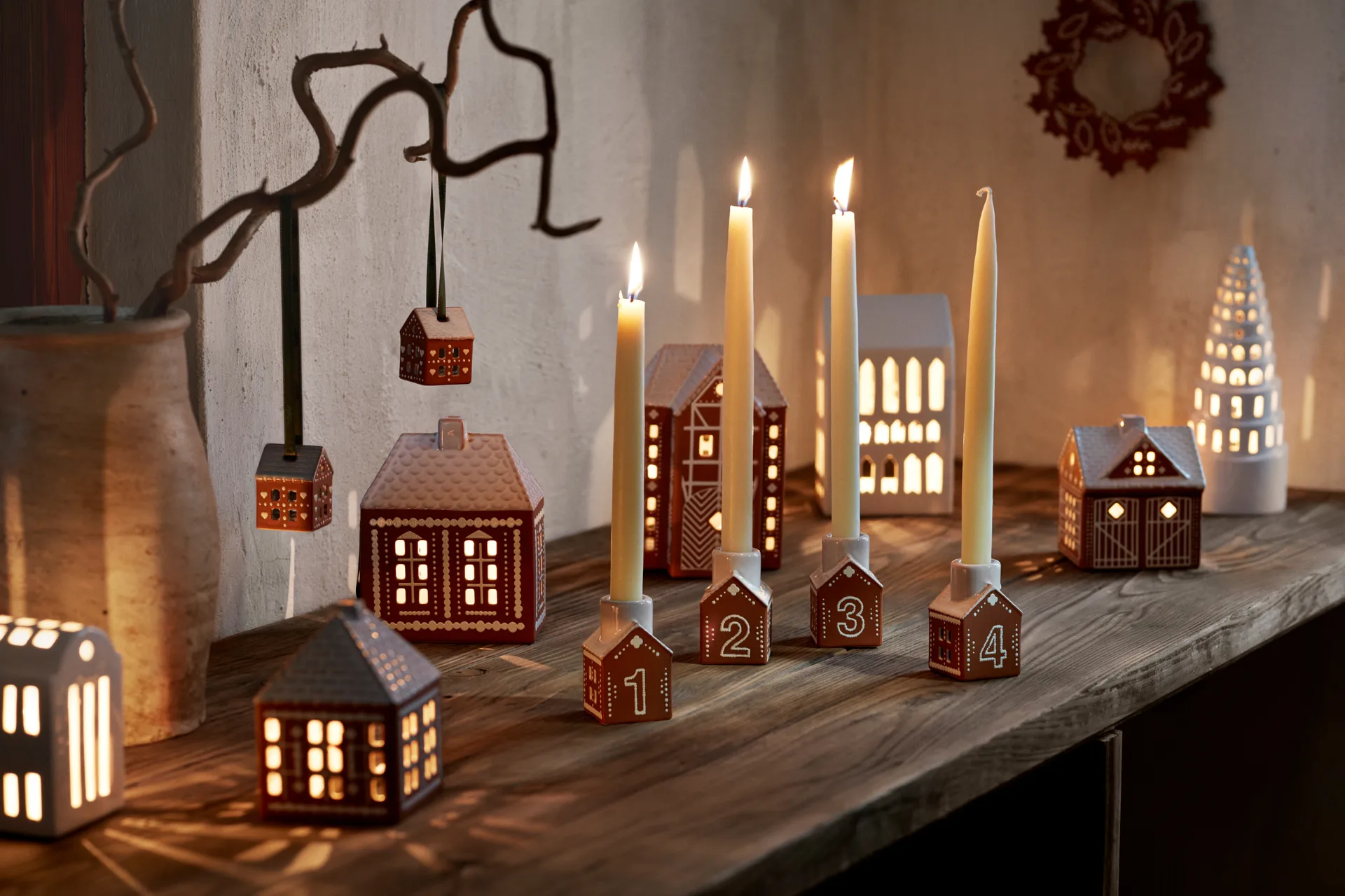 Gingerbread advent candlestick 4 pieces, Brown Kähler