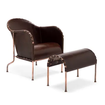 Bruno footstool - Full-grain leather natural-chrome frame - Källemo