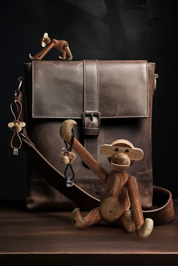 Kaj Bojesen monkey keyring - Teak, limba wood, natural leather - Kay Bojesen Denmark