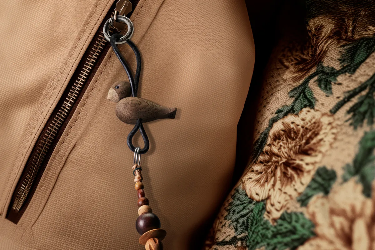 Kay Bojesen bird keyring, Smoked oak, black leather Kay Bojesen Denmark