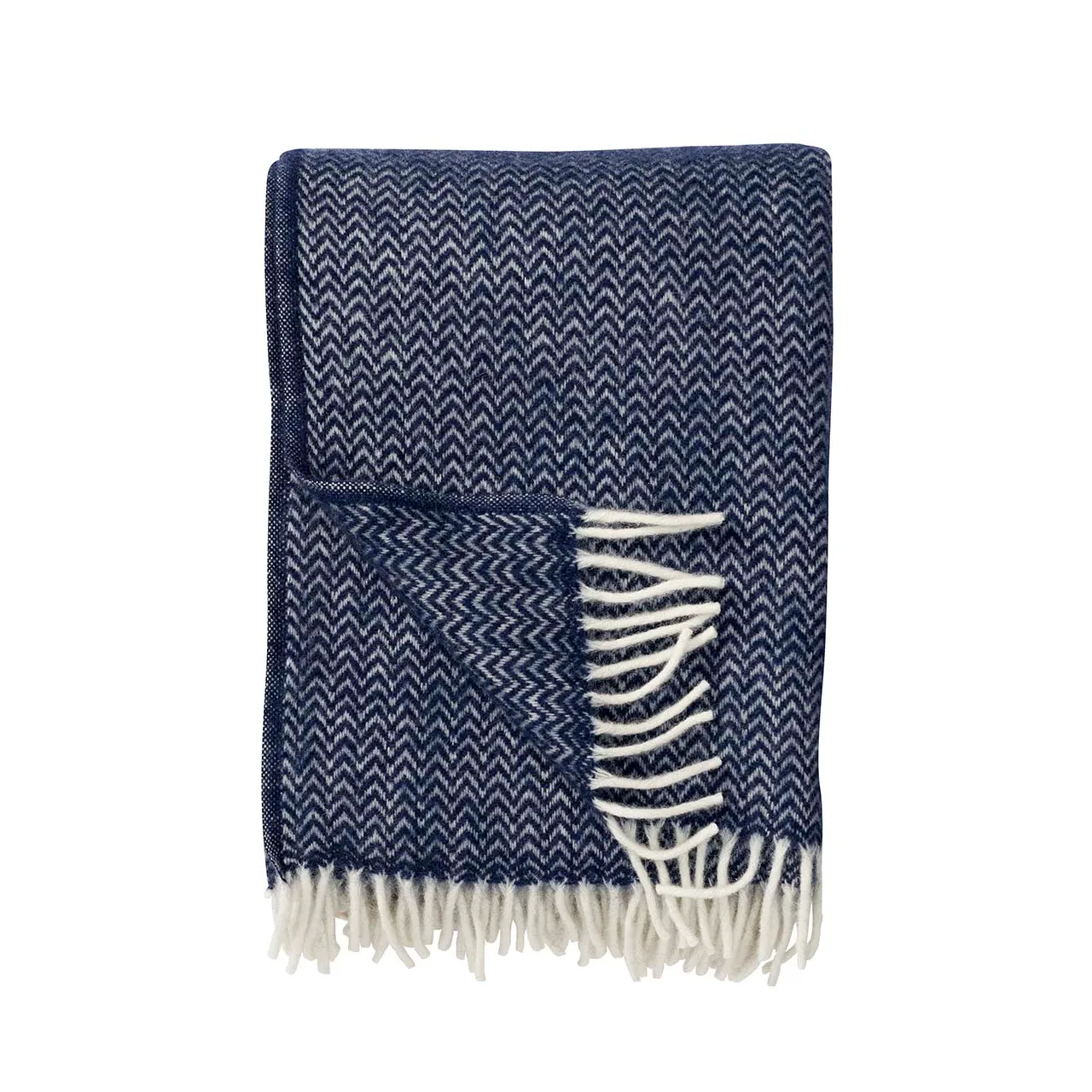 Chevron wool throw, Dark blue Klippan Yllefabrik
