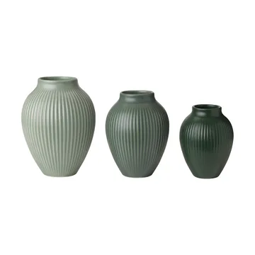 Knabstrup mini vase ripple matte 3-piece set - Misty green-celadon green-dark green - Knabstrup Keramik