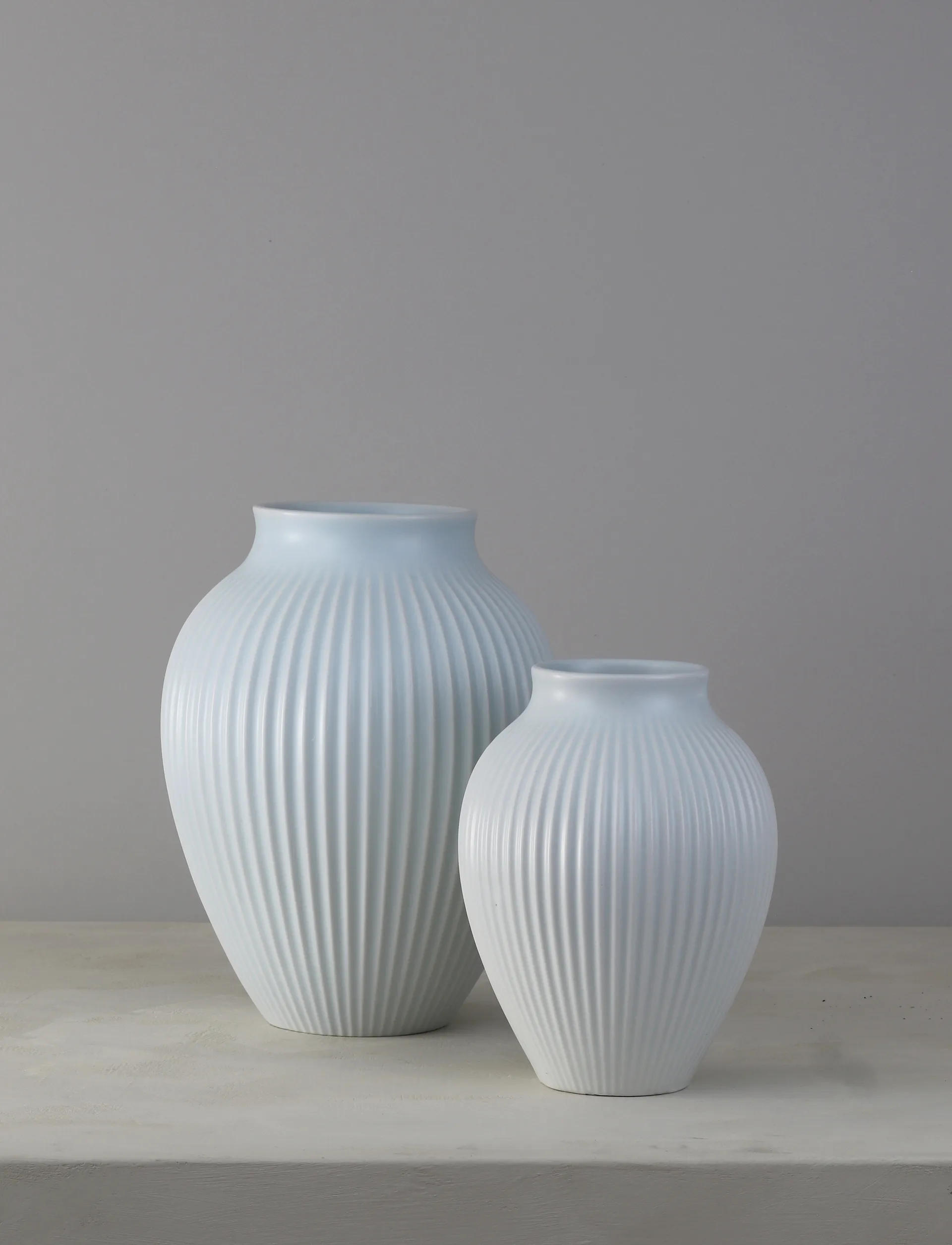 Knabstrup vase ribbed 27 cm, Ice blue Knabstrup Keramik