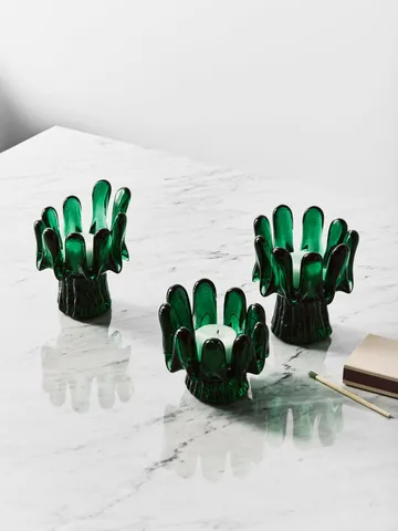 Sunflower candle holder 9.2 cm - Emerald green - Kosta Boda