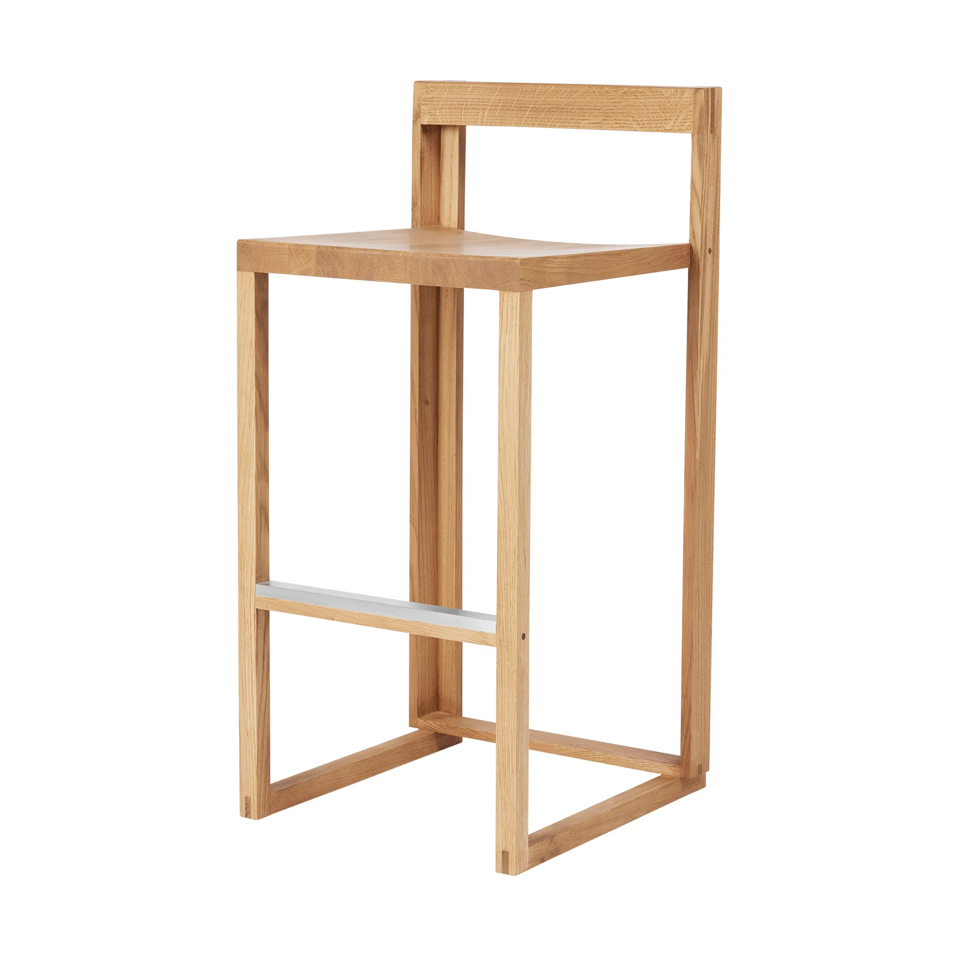 Outline bar stool 75 cm, Warm lacquered oak–brushed steel Kristina Dam Studio