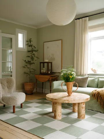 Chess wool rug - Sage, 250x350 cm - Layered
