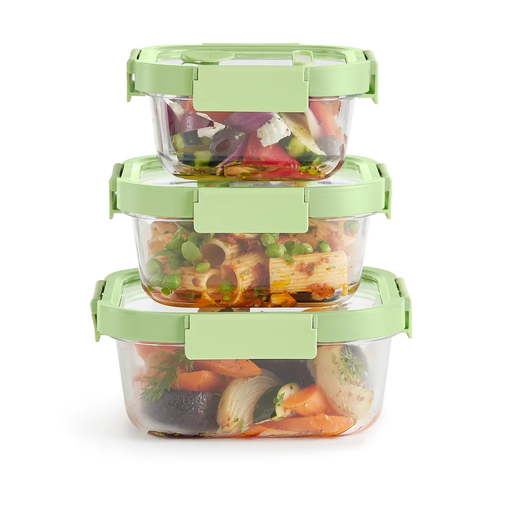 Lékué square lunchbox 3 pieces, Green Lékué