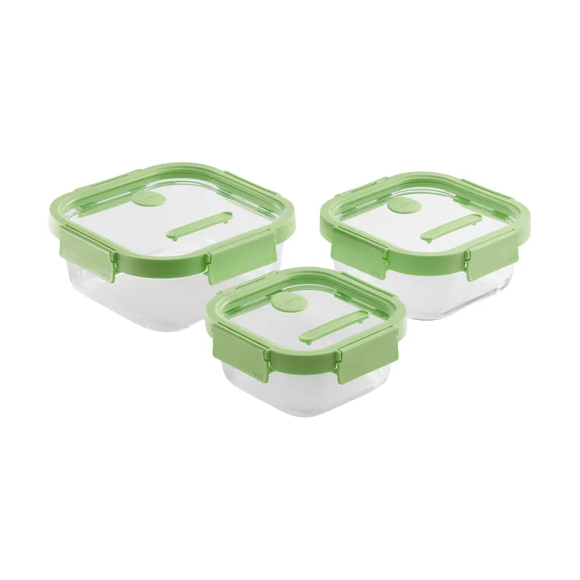 Lékué square lunchbox glass 0.32 L, Green Lékué