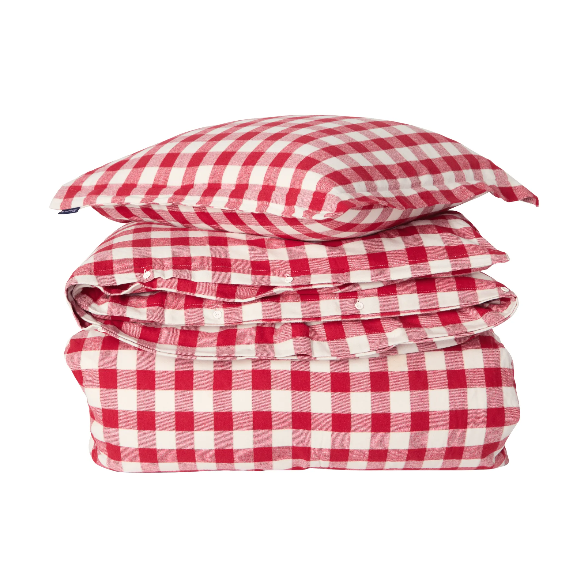 Checked cotton flannel bedding set, Red-light beige, 50x60 cm/150x210 cm Lexington
