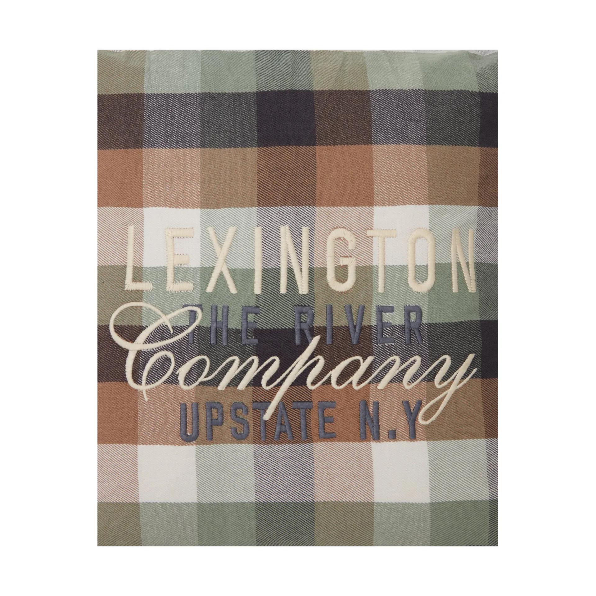 Checked Cotton Flannel Logo cushion cover 50x50 cm, Beige Lexington
