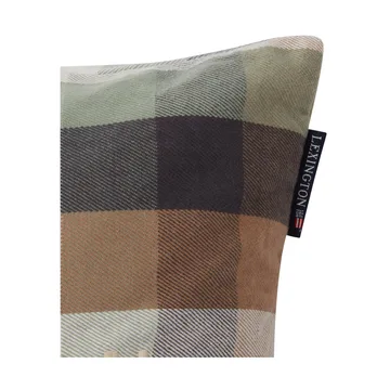 Checked Cotton Flannel Logo cushion cover 50x50 cm - Beige - Lexington
