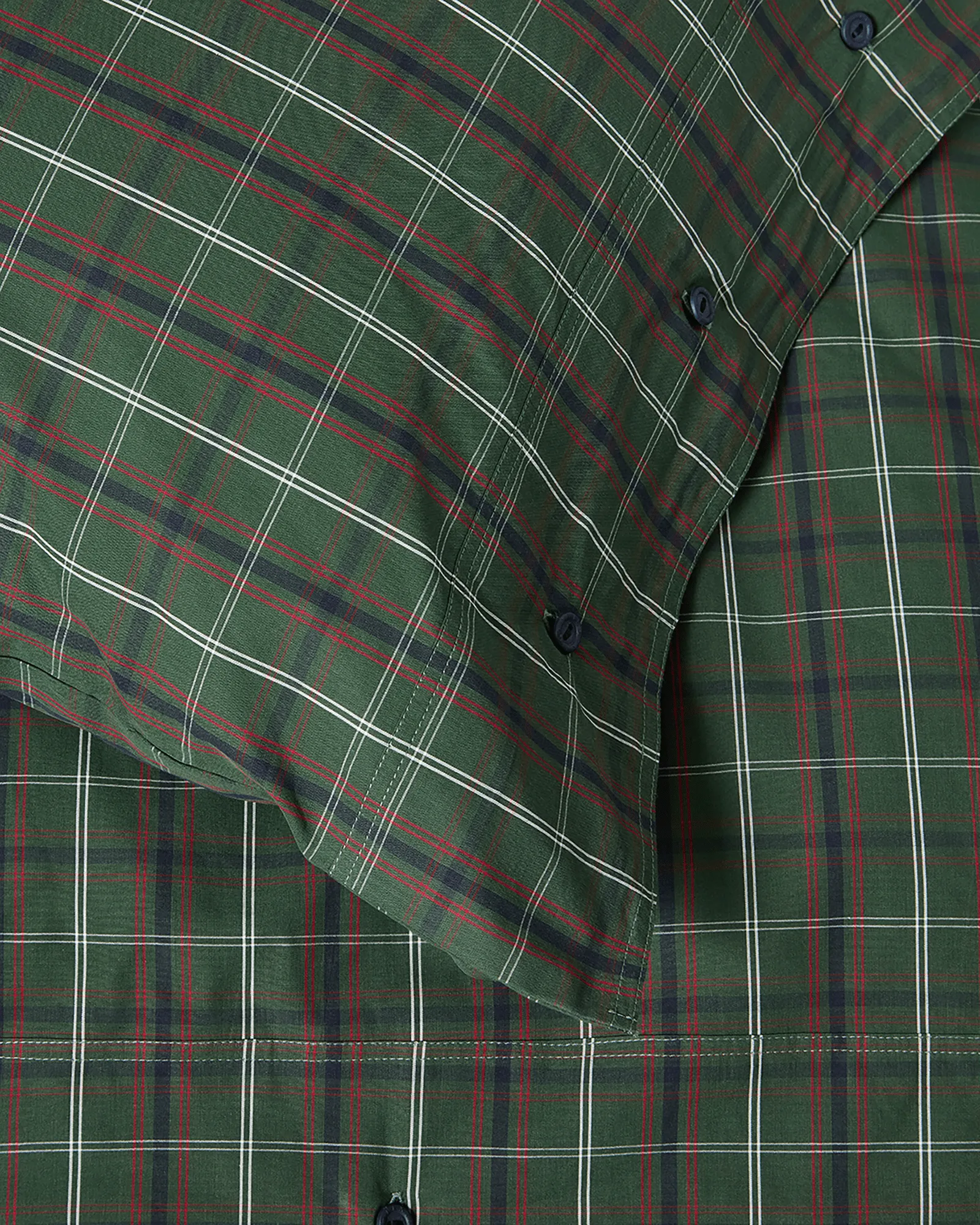 Checked cotton percale bedding set, Green-navy, 2 pcs 50x60 cm/1 pc 220x220 cm Lexington