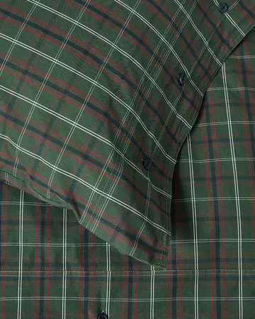 Checked cotton percale bedding set - Green-navy, 50x60 cm/150x210 cm - Lexington