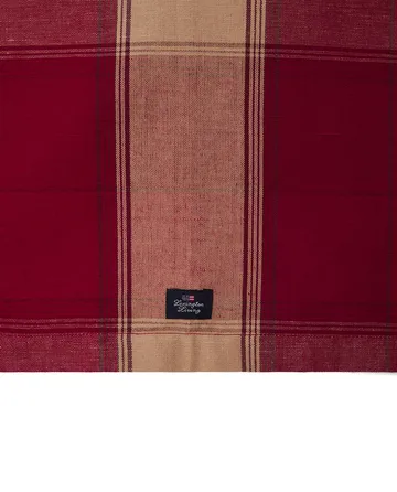 Checked linen-cotton table runner 50x250 cm - Red-beige - Lexington