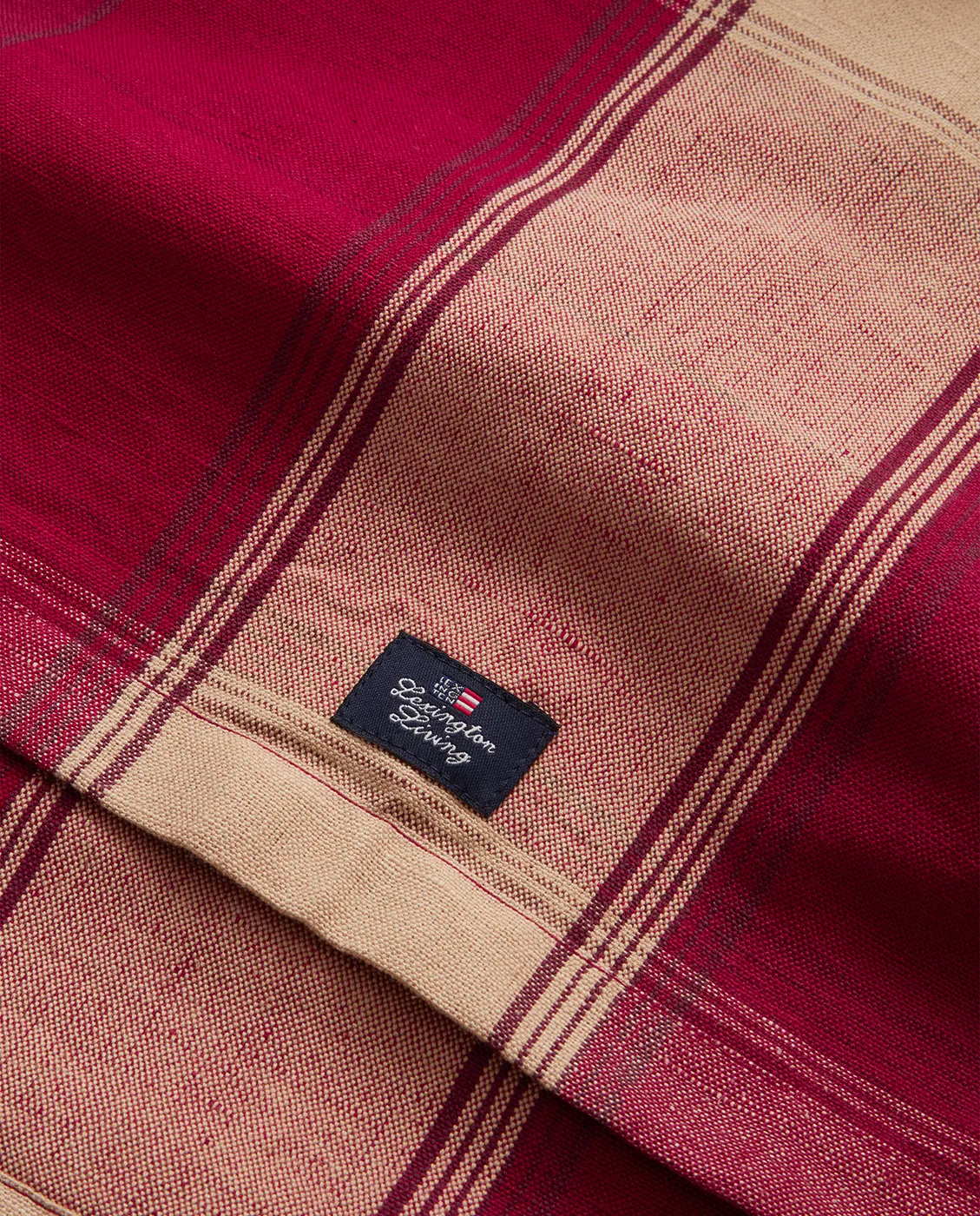 Checked linen-cotton table runner 50x250 cm, Red-beige Lexington