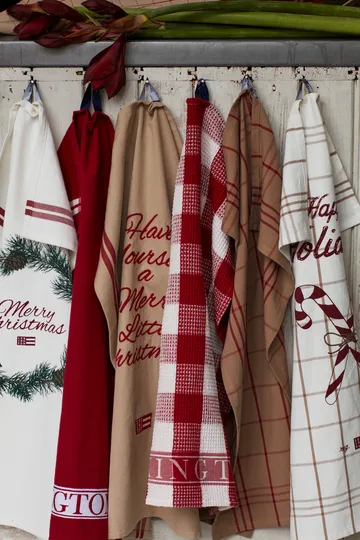 Checked Organic Cotton Oxford kitchen towel 50x70 cm - Beige-red - Lexington