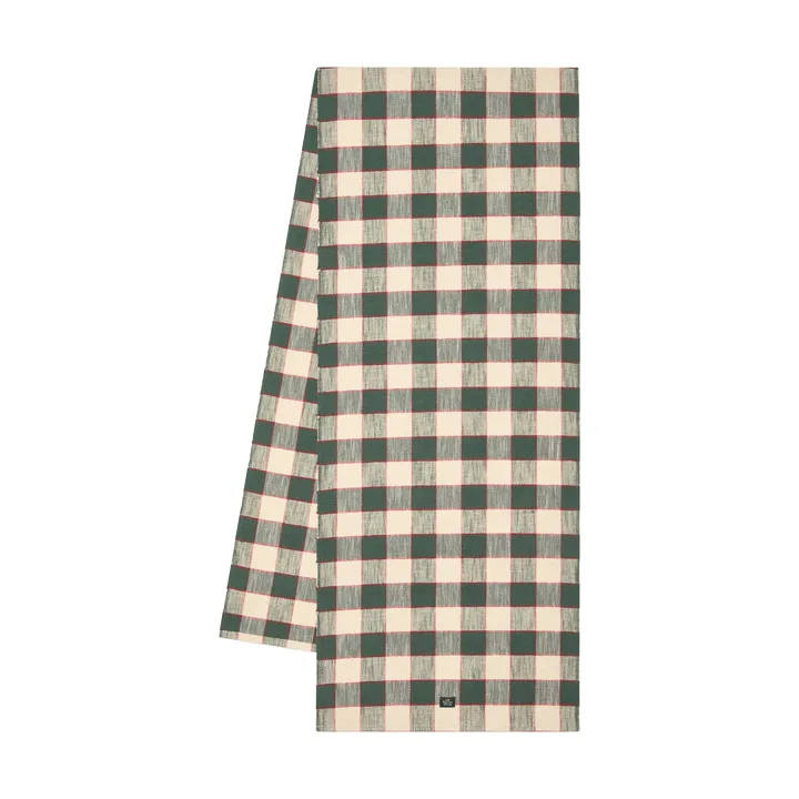 Checked organic cotton runner - Green-Light beige-red, 50x250 cm - Lexington