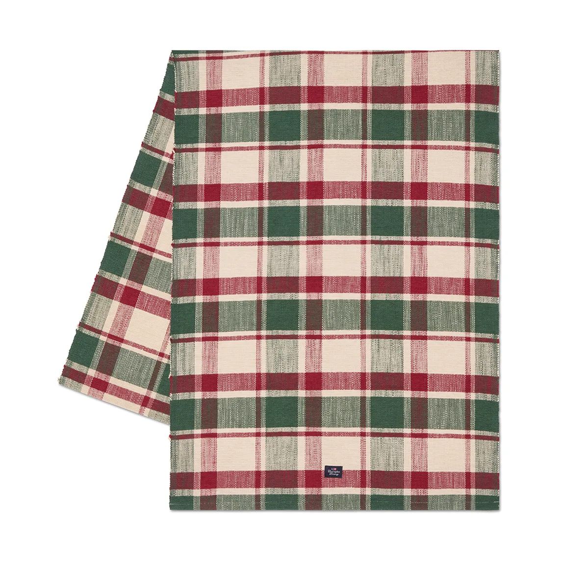 Checked organic cotton runner, Green-red-beige, 50x150 cm Lexington