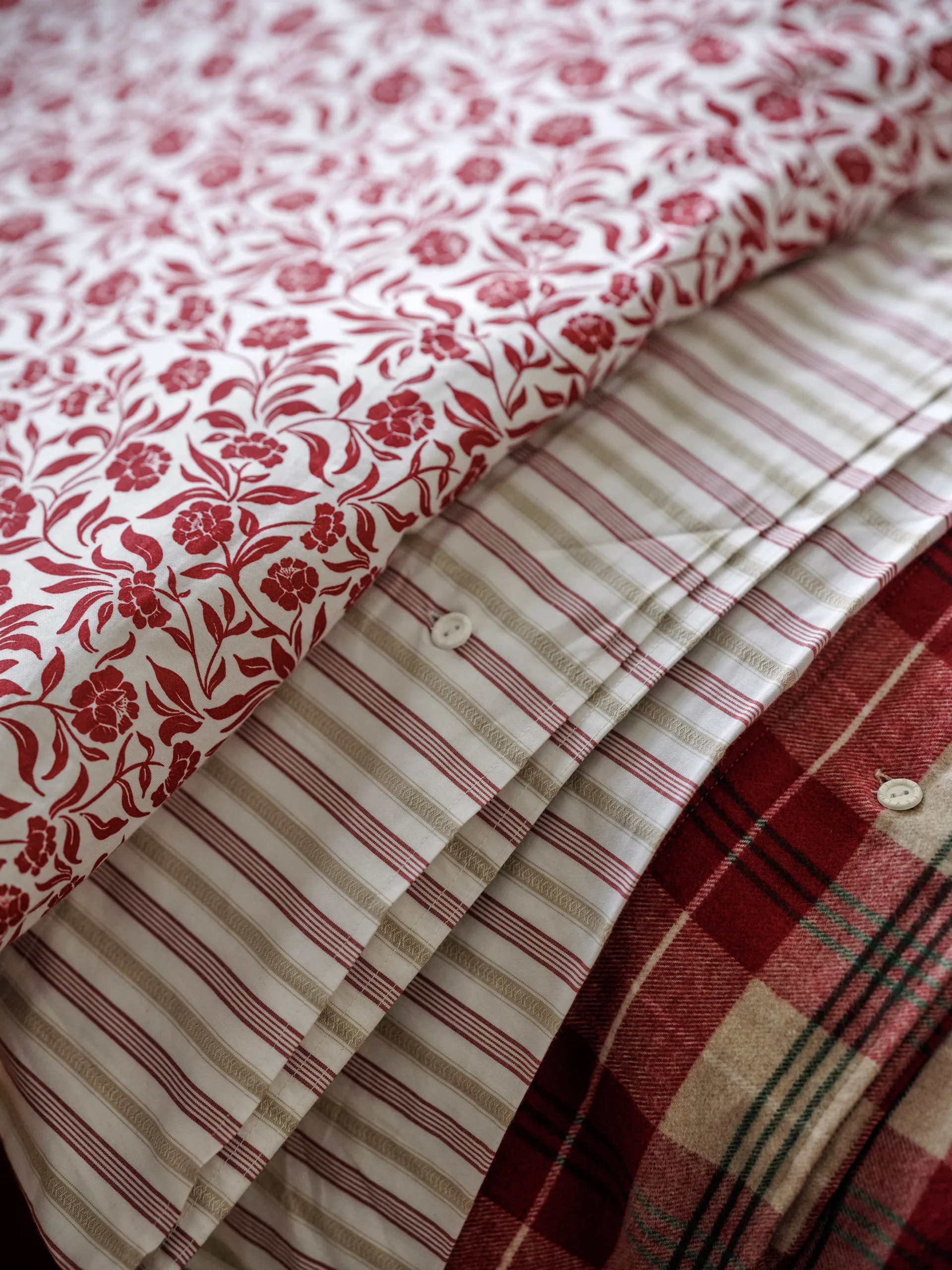 Dobby striped cotton poplin bedding set, Red-beige-white Lexington