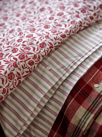 Dobby striped cotton poplin bedding set - Red-beige-white - Lexington