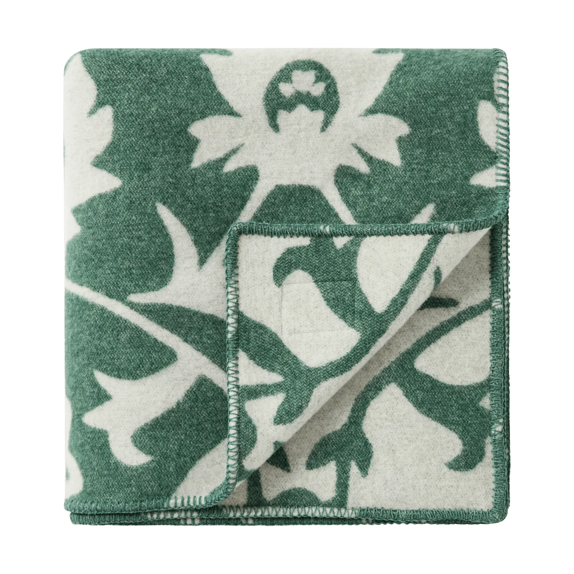 Flower jacquard-woven wool blanket, Green-Light beige Lexington