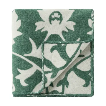 Flower jacquard-woven wool blanket - Green-Light beige - Lexington